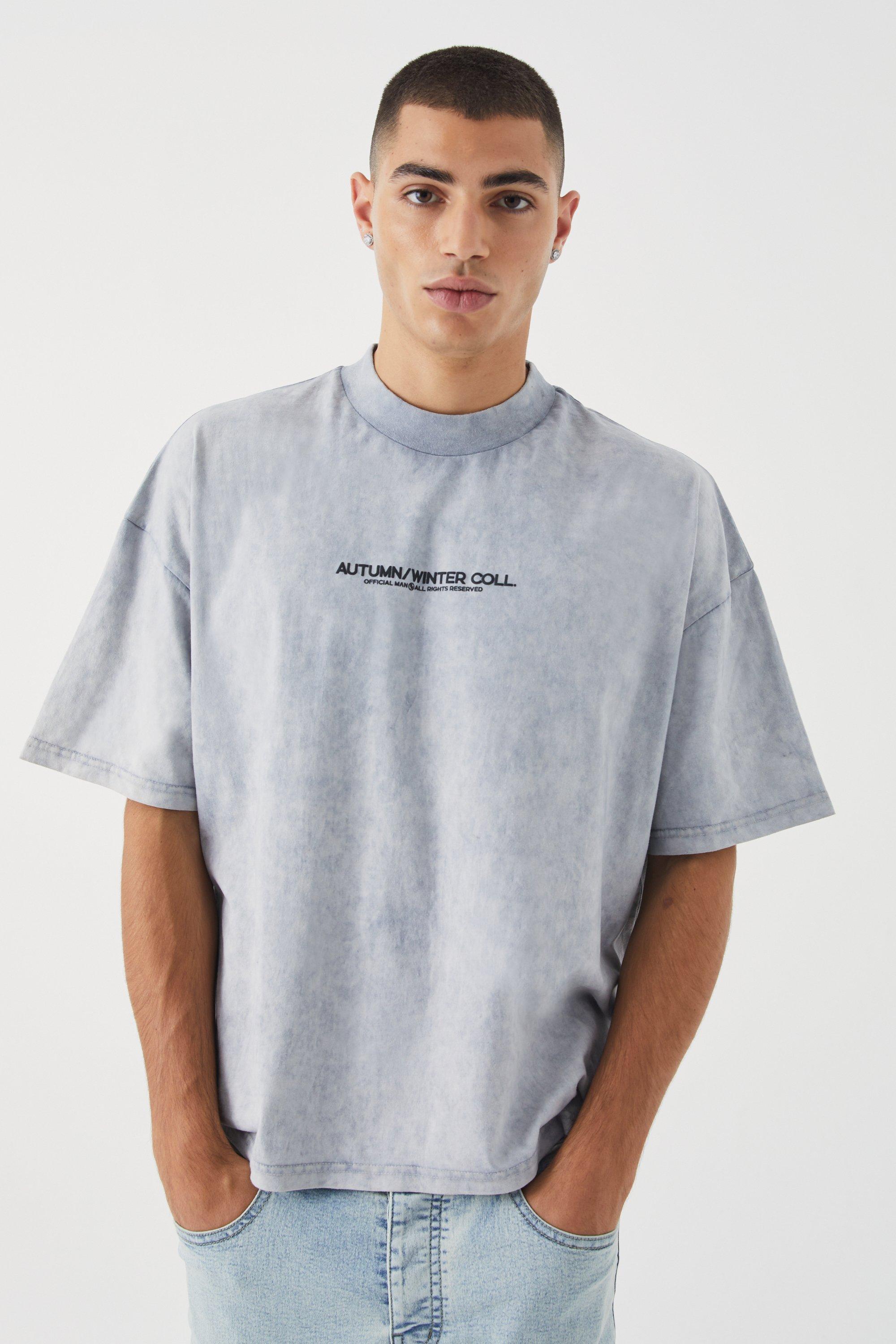 Mens Grey Oversized Boxy Heavyweight Marble Tie Dye T-shirt, Grey